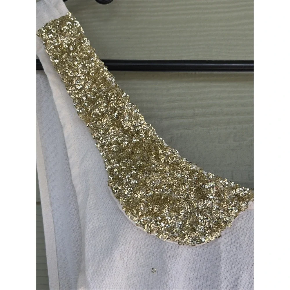 Anthropologie Home Off White Clemence Collared Metallic Sparkle Apron NEW NWT